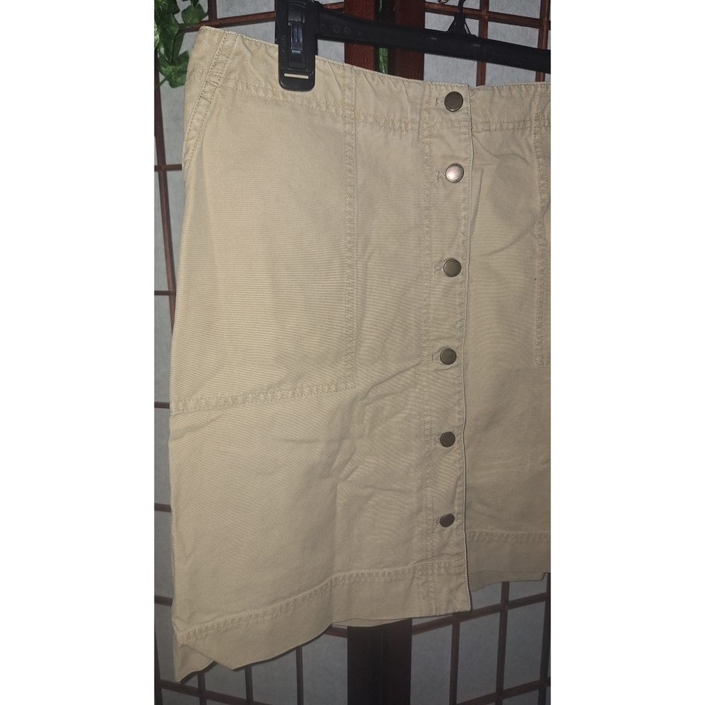 Lauren Ralph Lauren | Button Down Pocketed Cotton Tan A-Line Skirt - Picture 14 of 16
